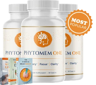 Three bottles of Phytomem One chewable tablets with the three free e-books