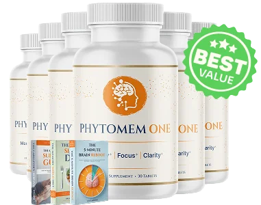 Six bottles of Phytomem One chewable tablets with the three free e-books
